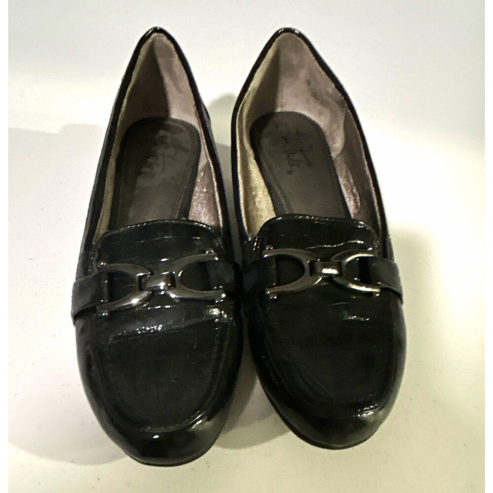 LifeStride Women’s US 7 Black Croc Buckle Slip-On Loafer Flats Round Toe
